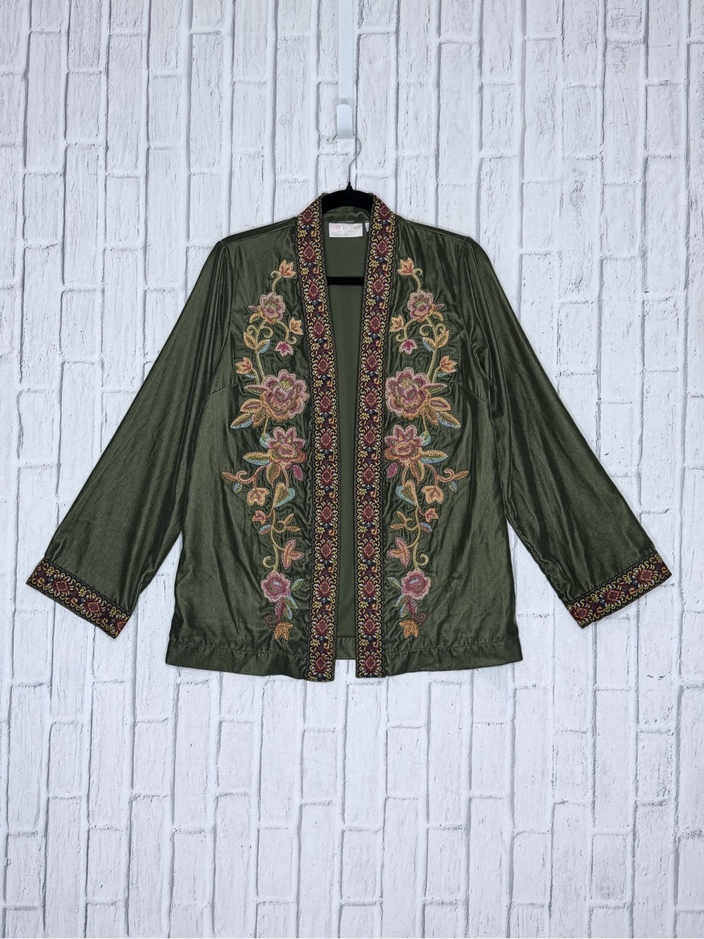 🌿 Belle Boho by Kim Gravel Earth Mother Velvet Embroidered Jacket XXS Loden